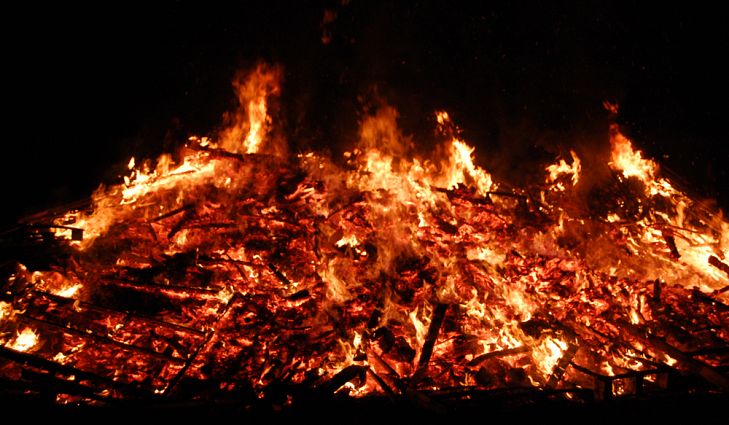 Large red-orange bonfire